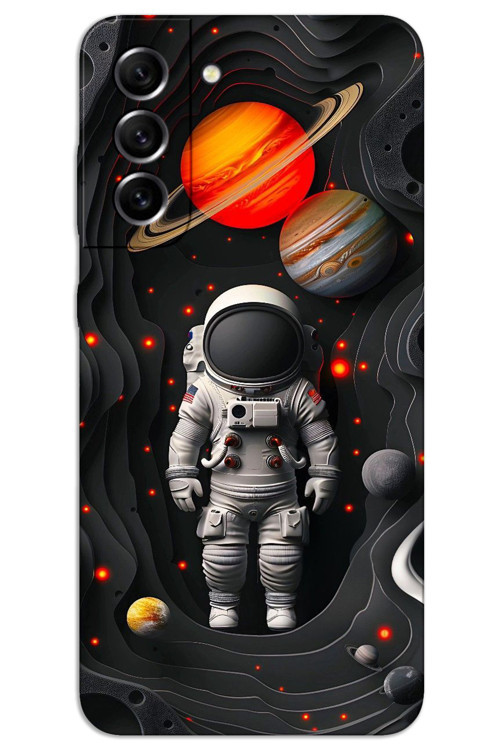 Samsung Galaxy S21 Kılıf HD Desen Baskılı Arka Kapak - Astronot Gezegenler
