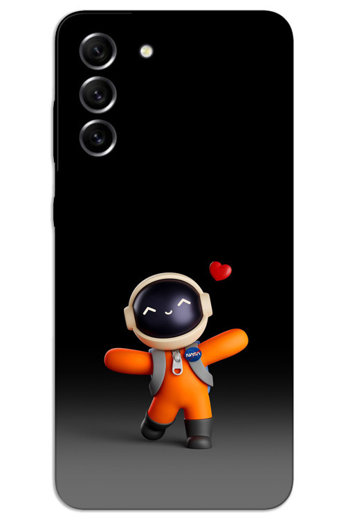 Samsung Galaxy S21 Kılıf HD Desen Baskılı Arka Kapak - Astronot Kalp
