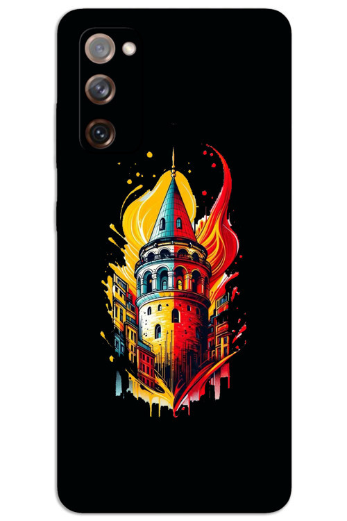 Samsung Galaxy Note 20 Kılıf HD Desen Baskılı Arka Kapak - Sarı Kırmızı Galata