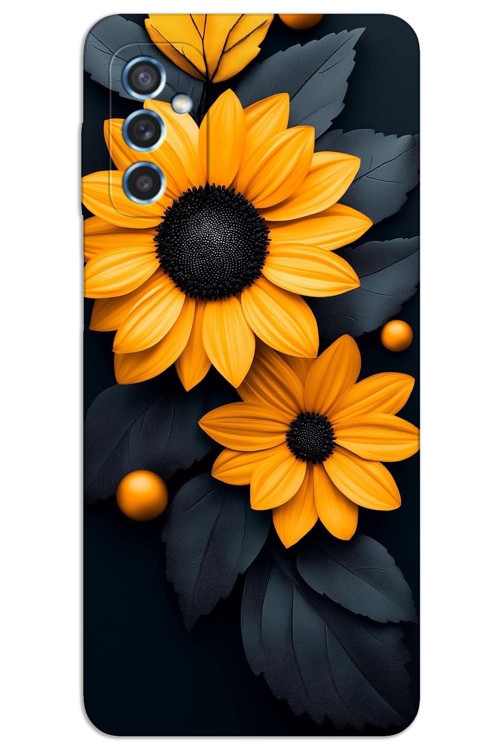 Samsung Galaxy M52 Kılıf HD Desen Baskılı Arka Kapak - Siyah Çiçek
