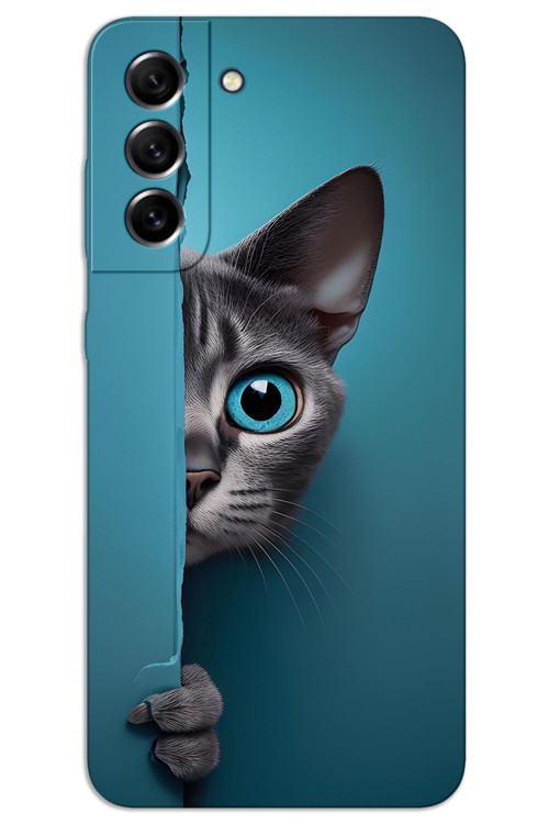 Samsung Galaxy S21 Kılıf HD Desen Baskılı Arka Kapak - Mavi Gözlü Kedi