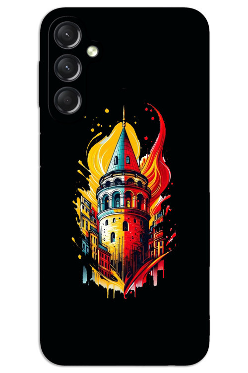 Samsung Galaxy M15 Kılıf HD Desen Baskılı Arka Kapak - Sarı Kırmızı Galata