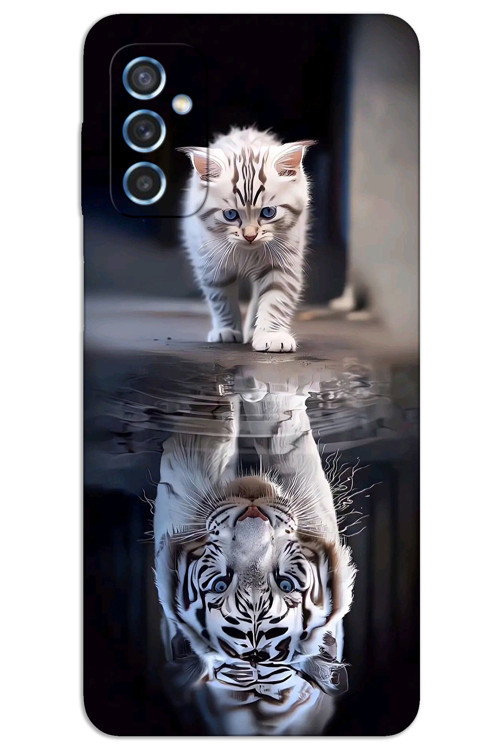 Samsung Galaxy M52 Kılıf HD Desen Baskılı Arka Kapak - Kedi Yansıması