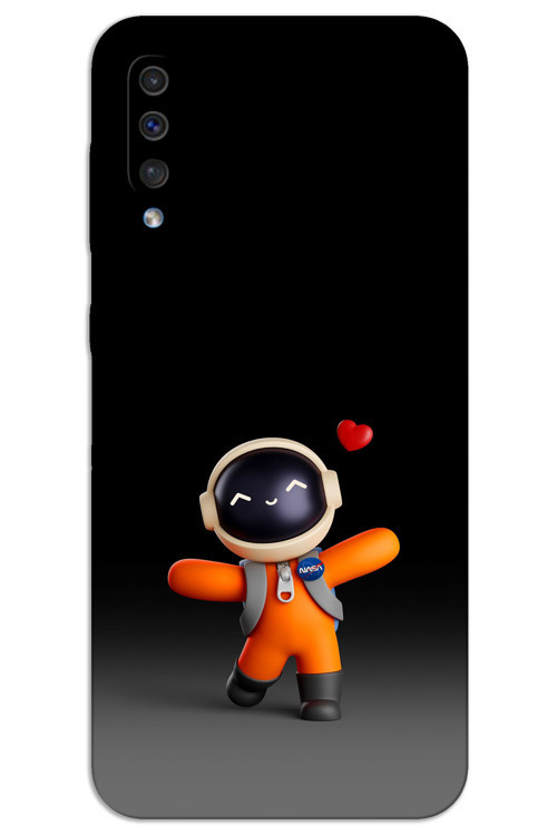 Samsung Galaxy A70 Kılıf HD Desen Baskılı Arka Kapak - Astronot Kalp