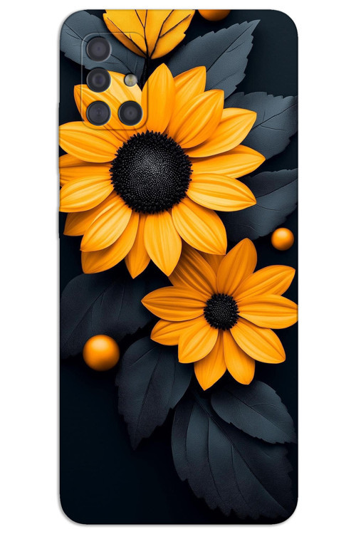 Samsung Galaxy M51 Kılıf HD Desen Baskılı Arka Kapak - Siyah Çiçek