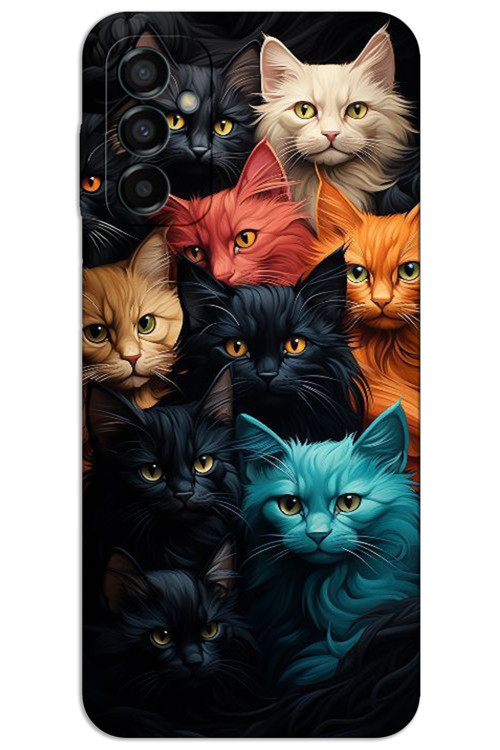 Samsung Galaxy M23 Kılıf HD Desen Baskılı Arka Kapak - Renkli Kediler