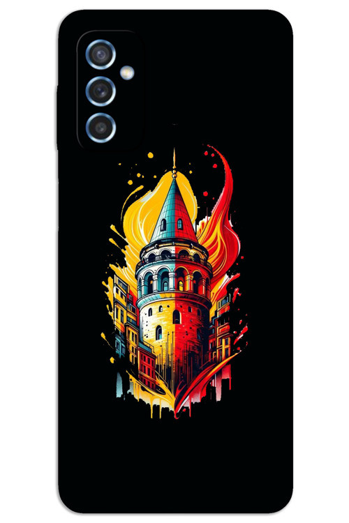 Samsung Galaxy M52 Kılıf HD Desen Baskılı Arka Kapak - Sarı Kırmızı Galata