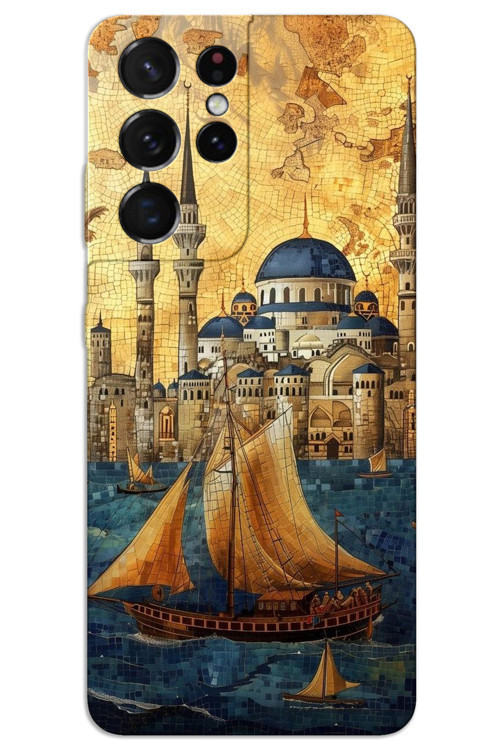 Samsung Galaxy S21 Ultra Kılıf HD Desen Baskılı Arka Kapak - Yelkenli Süleymaniye