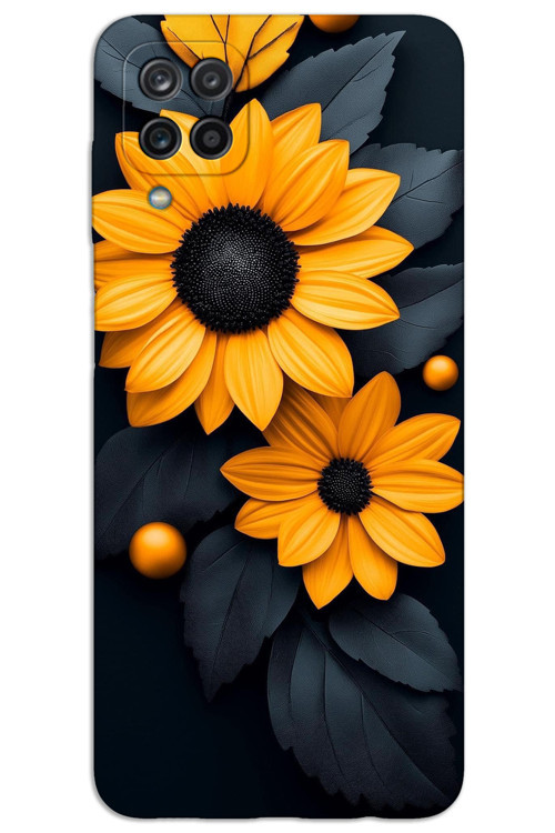 Samsung Galaxy M33 Kılıf HD Desen Baskılı Arka Kapak - Siyah Çiçek
