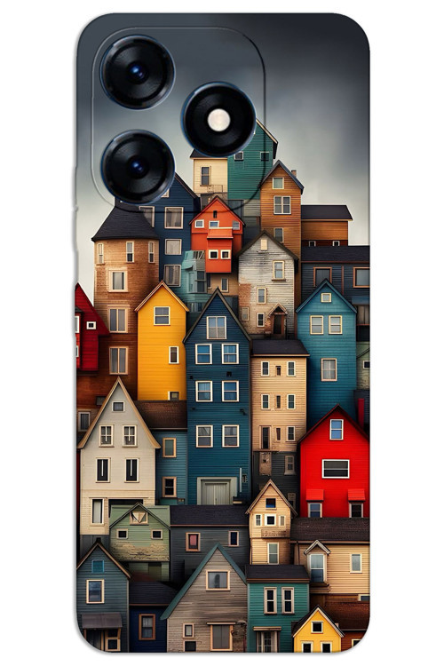 Tecno Spark 20 Kılıf HD Desen Baskılı Arka Kapak - Renkli Evler