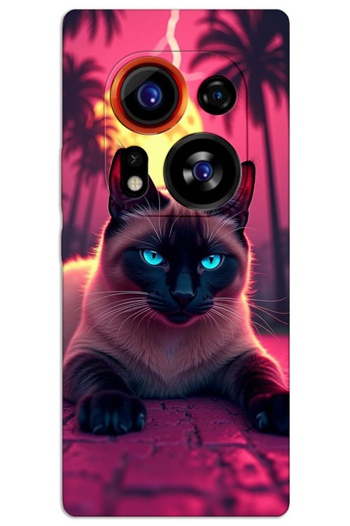 Tecno Phantom X2 Pro Kılıf HD Desen Baskılı Arka Kapak - Gergin Kedi