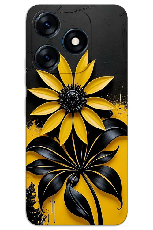 Tecno Spark 10 4G Kılıf HD Desen Baskılı Arka Kapak - Siyah Sarı Çiçek