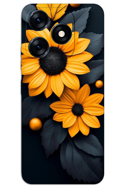 Tecno Spark 10 4G Kılıf HD Desen Baskılı Arka Kapak - Siyah Çiçek