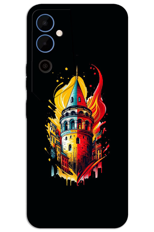 Tecno Pova Neo 2 Kılıf HD Desen Baskılı Arka Kapak - Sarı Kırmızı Galata
