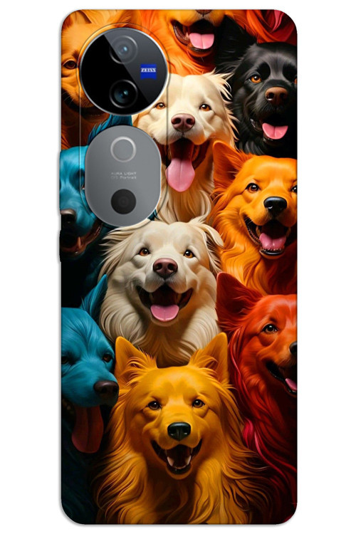 Vivo V40 Kılıf HD Desen Baskılı Arka Kapak - Renkli Köpekler