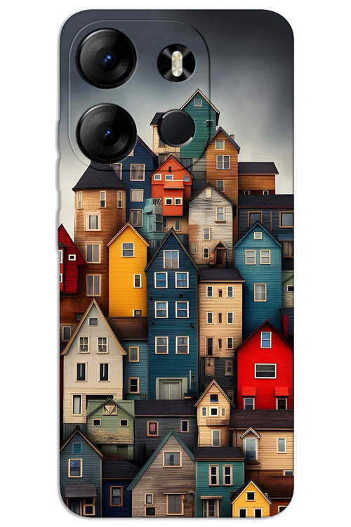 Tecno Spark Go 2023 Kılıf HD Desen Baskılı Arka Kapak - Renkli Evler
