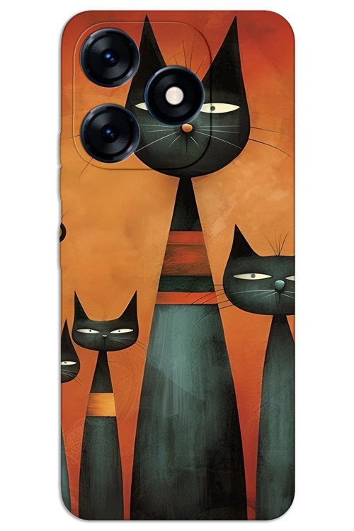 Tecno Spark 10 4G Kılıf HD Desen Baskılı Arka Kapak - Sanat Kedi