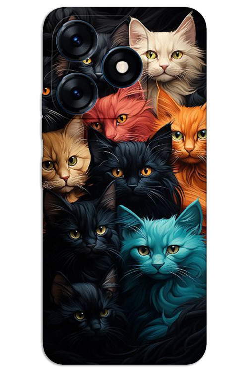 Tecno Spark 20C Kılıf HD Desen Baskılı Arka Kapak - Renkli Kediler