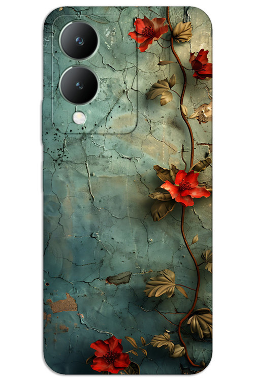 Vivo Y17S Kılıf HD Desen Baskılı Arka Kapak - Sarmaşık Çiçek