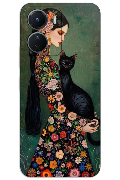 Vivo Y16 Kılıf HD Desen Baskılı Arka Kapak - Siyah Kedi