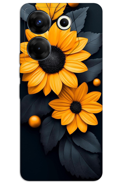 Tecno Camon 20 Pro 5G Kılıf HD Desen Baskılı Arka Kapak - Siyah Çiçek