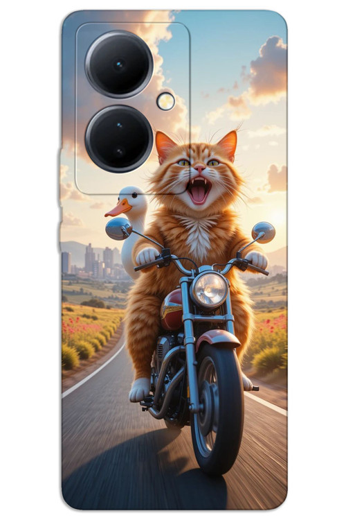Vivo V29 Lite 5G Kılıf HD Desen Baskılı Arka Kapak - Çılgın Kedi
