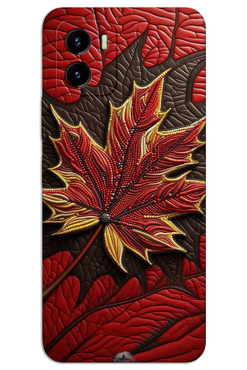 Vivo Y15S Kılıf HD Desen Baskılı Arka Kapak - Kırmızı Yaprak
