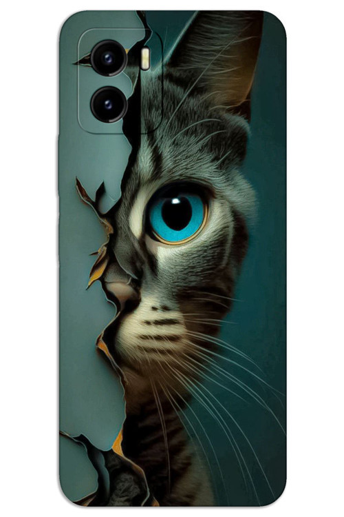 Vivo Y15S Kılıf HD Desen Baskılı Arka Kapak - Mavi Kedi