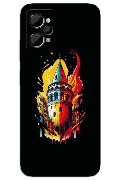 Casper Via X30 Kılıf HD Desen Baskılı Arka Kapak - Sarı Kırmızı Galata