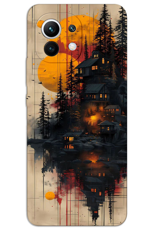 Xiaomi Mi 11 Kılıf HD Desen Baskılı Arka Kapak - Ahşap Evler