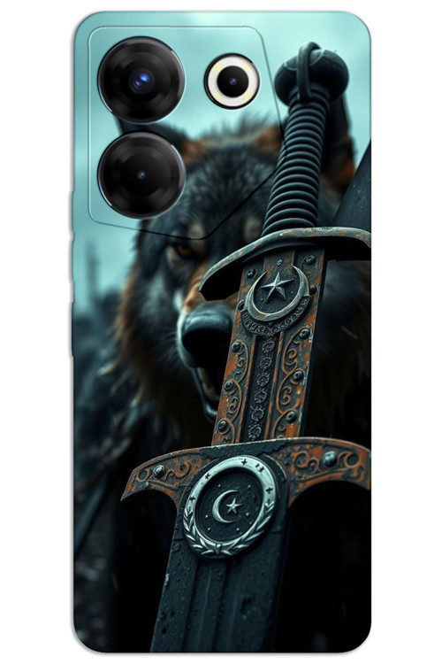 Tecno Camon 20 Pro 5G Kılıf HD Desen Baskılı Arka Kapak - Ay Yıldız Kılıç