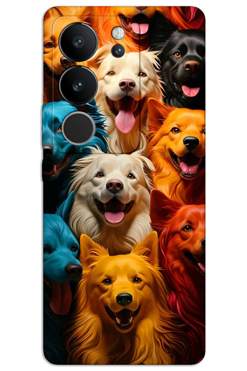 Vivo V29 5G Kılıf HD Desen Baskılı Arka Kapak - Renkli Köpekler