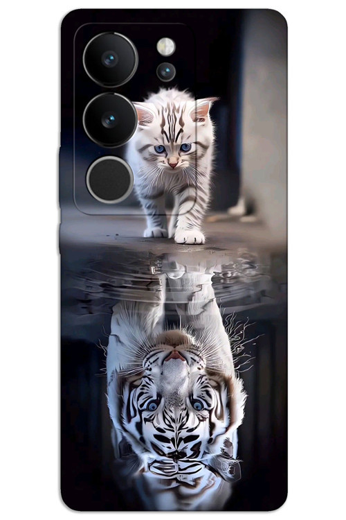Vivo V29 5G Kılıf HD Desen Baskılı Arka Kapak - Kedi Yansıması