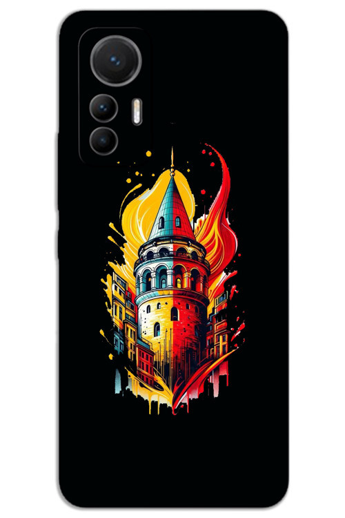 Xiaomi Mi 12 Lite Kılıf HD Desen Baskılı Arka Kapak - Sarı Kırmızı Galata