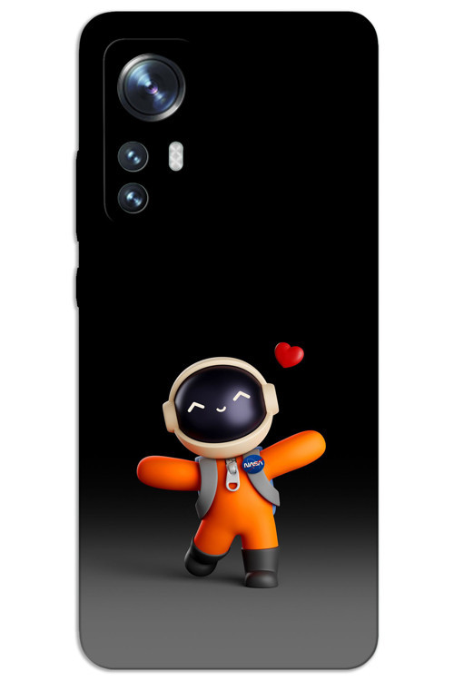 Xiaomi Mi 12 Pro Kılıf HD Desen Baskılı Arka Kapak - Astronot Kalp