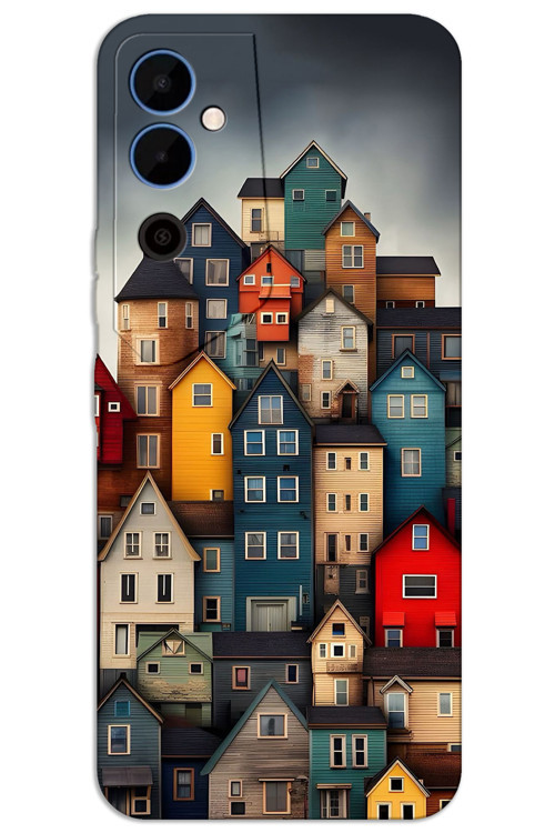 Tecno Pova 4 Pro Kılıf HD Desen Baskılı Arka Kapak - Renkli Evler