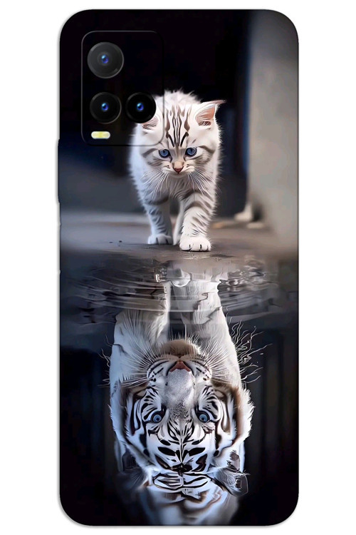 Vivo Y21S / Y21 / Y32 Kılıf HD Desen Baskılı Arka Kapak - Kedi Yansıması