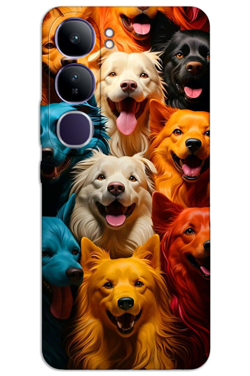 Vivo V40 Lite Kılıf HD Desen Baskılı Arka Kapak - Renkli Köpekler
