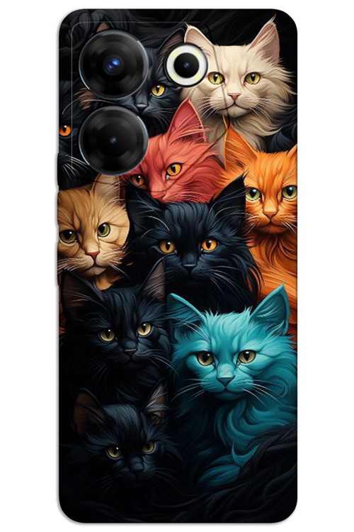 Tecno Camon 20 Kılıf HD Desen Baskılı Arka Kapak - Renkli Kediler