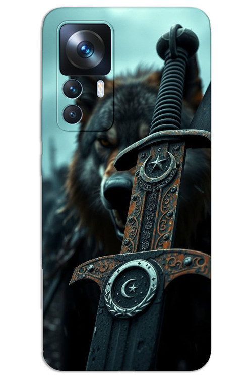 Xiaomi Mi 12T / 12T Pro Kılıf HD Desen Baskılı Arka Kapak - Ay Yıldız Kılıç