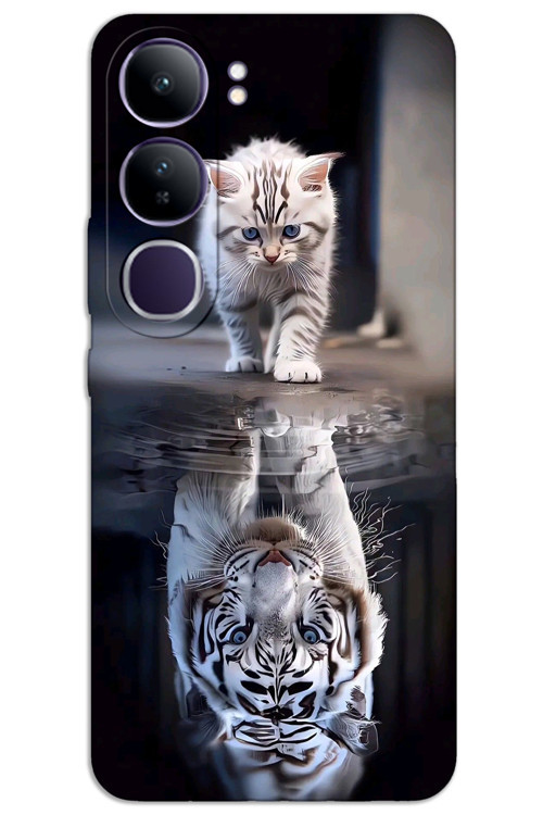 Vivo V40 Lite Kılıf HD Desen Baskılı Arka Kapak - Kedi Yansıması