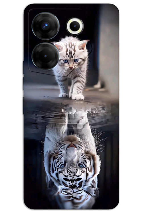 Tecno Camon 20 Kılıf HD Desen Baskılı Arka Kapak - Kedi Yansıması