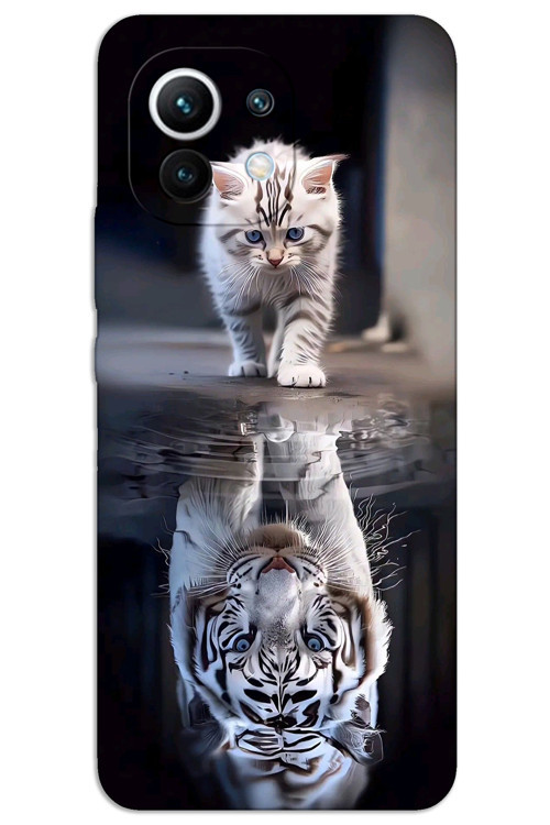 Xiaomi Mi 11 Kılıf HD Desen Baskılı Arka Kapak - Kedi Yansıması