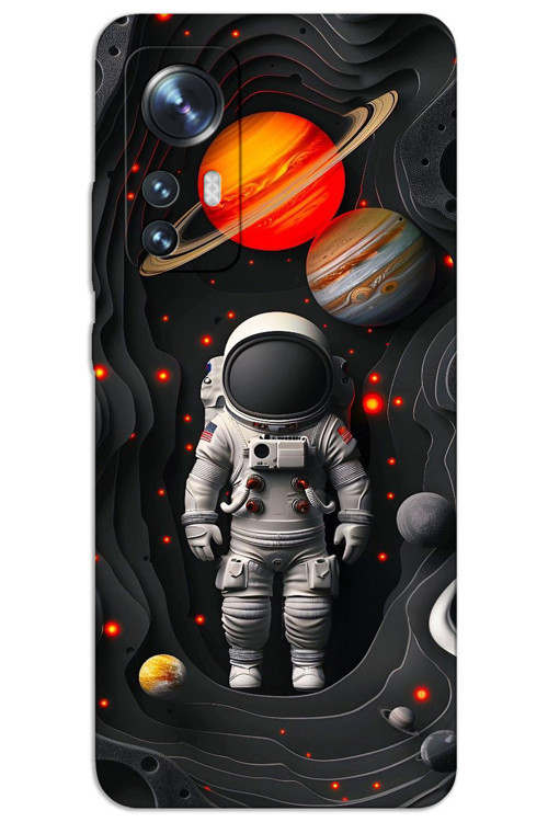 Xiaomi Mi 12 Kılıf HD Desen Baskılı Arka Kapak - Astronot Gezegenler