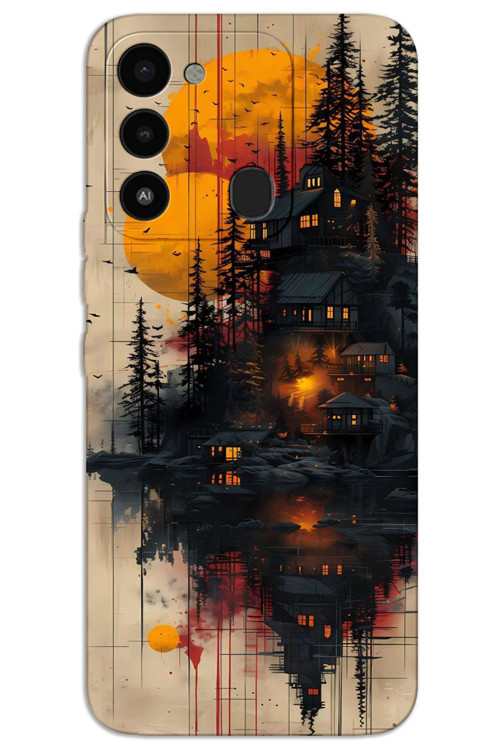 Tecno Spark 8C Kılıf HD Desen Baskılı Arka Kapak - Ahşap Evler