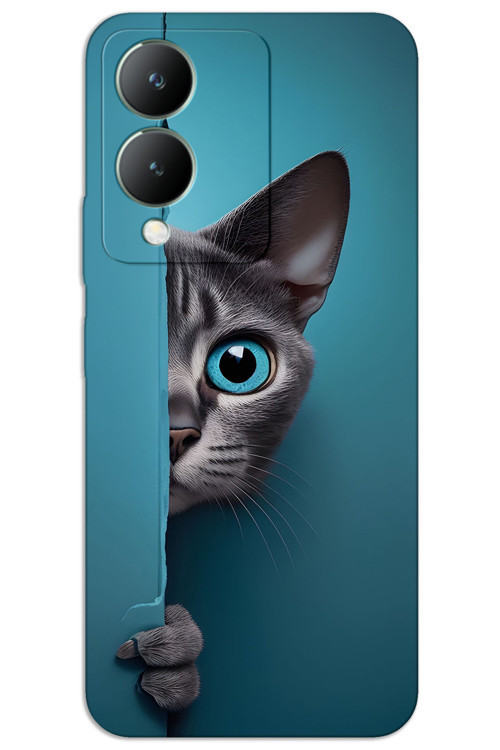 Vivo Y17S Kılıf HD Desen Baskılı Arka Kapak - Mavi Gözlü Kedi