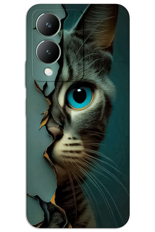 Vivo Y17S Kılıf HD Desen Baskılı Arka Kapak - Mavi Kedi