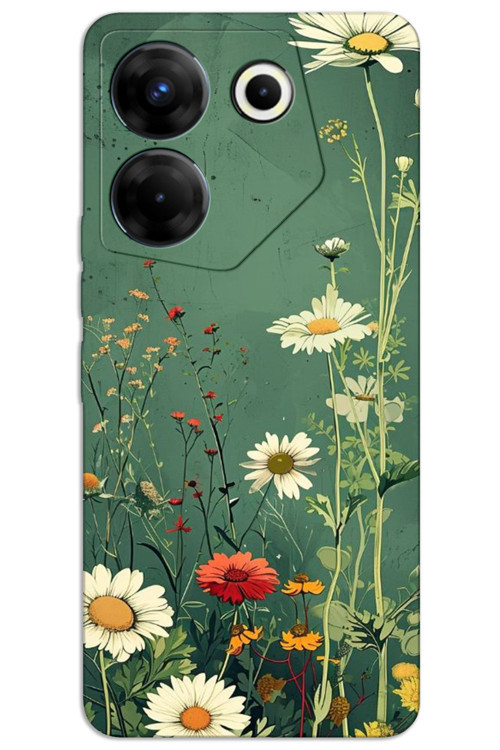 Tecno Camon 20 Kılıf HD Desen Baskılı Arka Kapak - Yeşil Papatya