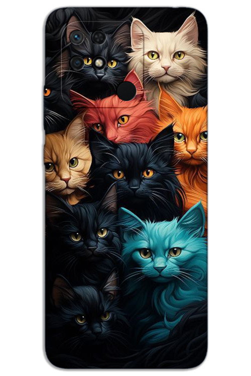 Xiaomi Redmi 10C Kılıf HD Desen Baskılı Arka Kapak - Renkli Kediler