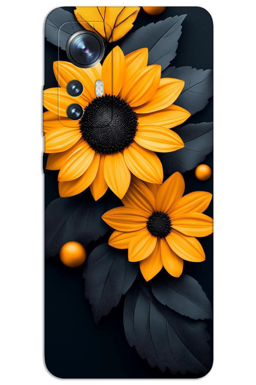 Xiaomi Mi 12 Kılıf HD Desen Baskılı Arka Kapak - Siyah Çiçek